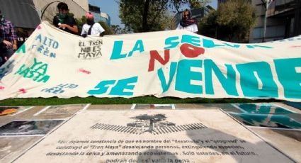 Ambientalistas colocan placa en Paseo de la Reforma para denunciar los daños generados por el Tren Maya