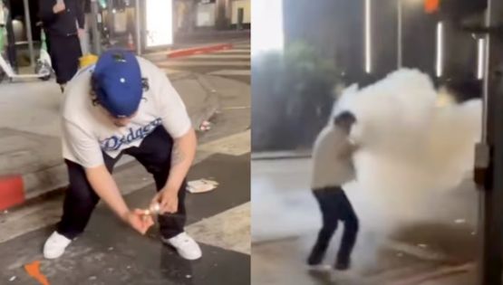 ¡Escalofriante! Aficionado de los Dodgers se vuela la mano al encender un cohete durante los festejos tras ganar la Serie Mundial