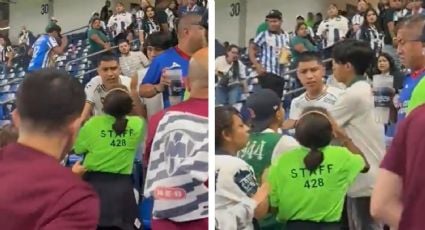 Aficionado del León le da cachetada a mujer de seguridad privada en el estadio del Monterrey; ella se la devuelve