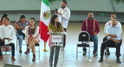 Luisa María Alcalde promociona acciones de gobierno y elección de jueces en asamblea de Morena en Oaxaca