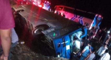 Volcadura de autobús que transportaba a simpatizantes de Morena al cierre de campaña de Sheinbaum en la CDMX deja 20 heridos en Veracruz