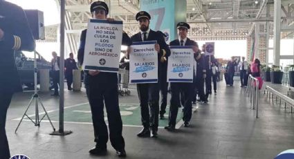 Pilotos de Aeroméxico se manifiestan en el AICM por falta de avances en revisión contractual y amenazan con paro