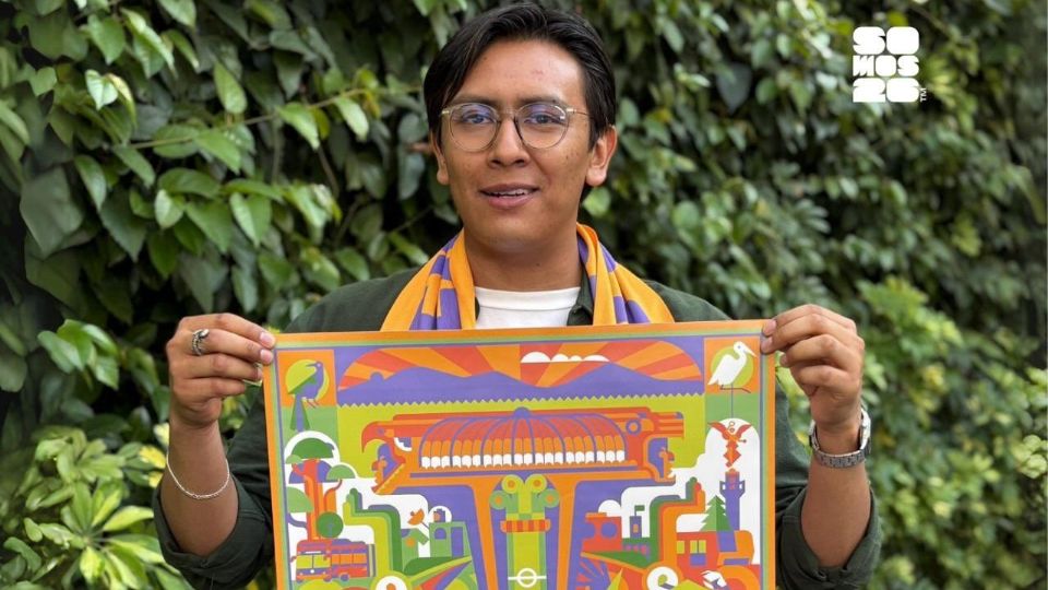 El artista 'Cuemanche' muestra el póster de CDMX.