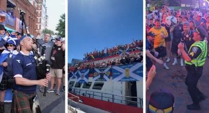 ¡Compiten con los mexicanos! Fans escoceses prenden el ambiente en Boston: llegan en barco, con gaitas y ‘convencen’ a los policías para festejar