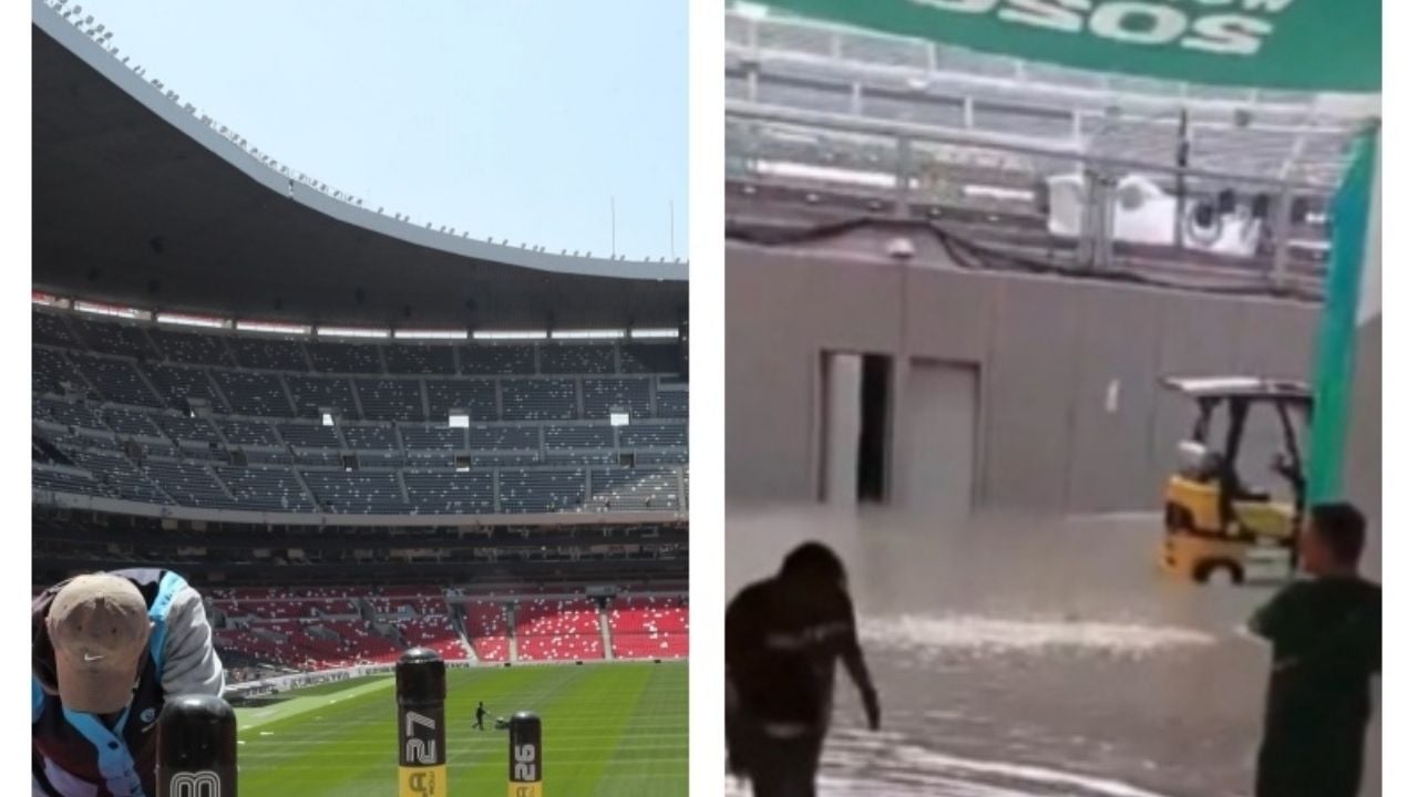 Exhiben imagen del Estadio Azteca inundado en su interior a unas horas de que se inaugure el Mundial