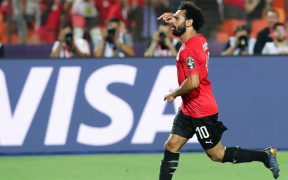 Mohamed Salah celebra un gol con la selección de Egipto