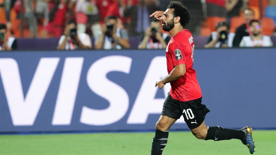 Mohamed Salah celebra un gol con la selección de Egipto
