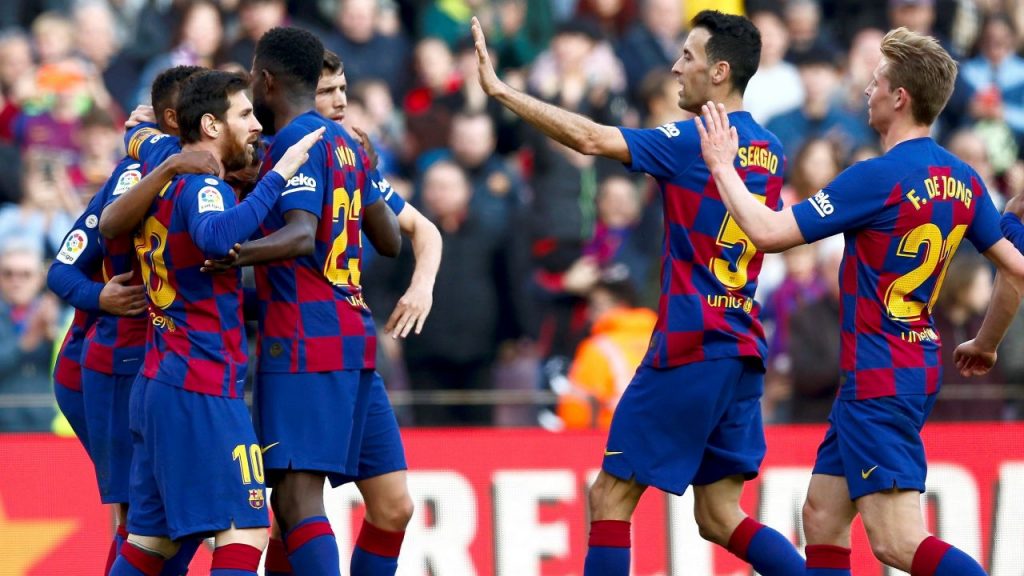 Jugadores del Barcelona festejan un gol ante Getafe