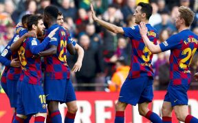 Jugadores del Barcelona festejan un gol ante Getafe